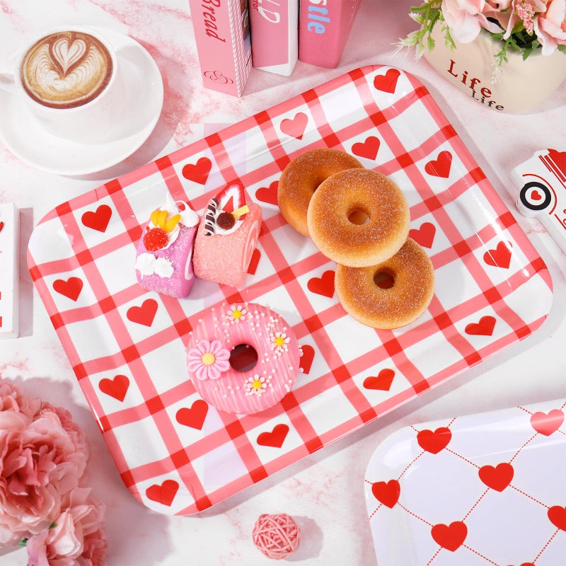 Whaline 3 Pcs Valentine's Day Heart Serving Tray Melamine Board Red White Plaid Heart Serving Platter for Wedding Anniversary Party Home Food Supplies - Image 5