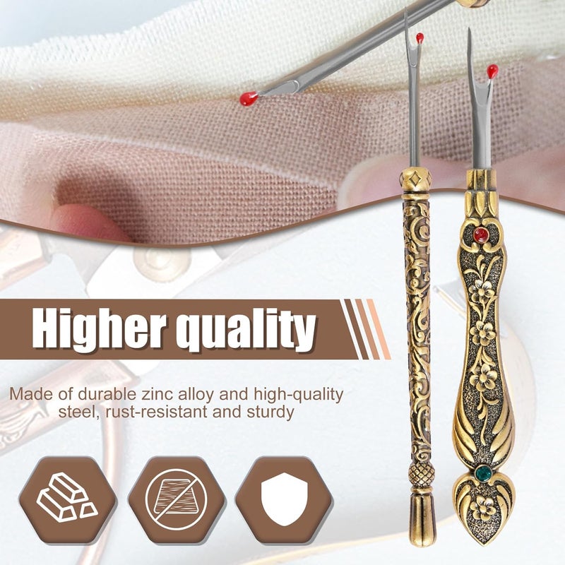 windforgecraft 2 Pcs Seam Remover with Ergonomic Handles Cross Stitch Tool Sewing Tool Stitch Unpicker for Quick Unpick Sewing Crafting Removing Threads for Needle Work Patterns and Sewing Clothes (Gold) - Image 2