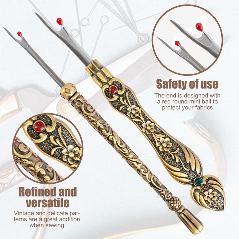 windforgecraft 2 Pcs Seam Remover with Ergonomic Handles Cross Stitch Tool Sewing Tool Stitch Unpicker for Quick Unpick Sewing Crafting Removing Threads for Needle Work Patterns and Sewing Clothes (Gold) - Image 3