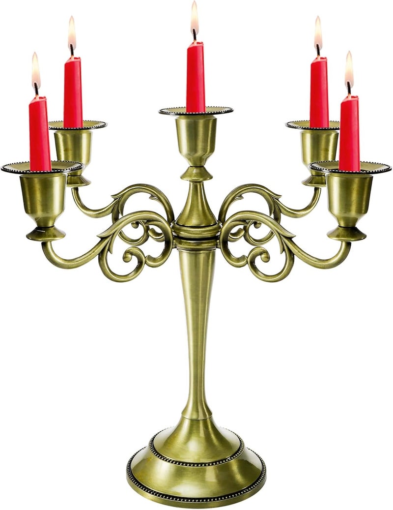 Youeon Liquid tight joint 5 Arm Candelabra, 26 cm Antique Bronze Candle Holder Bronze Candelabra Candlestick Holder for 2.5 cm Diameter Pillar Candles, Taper Candles Holder, Candelabra Decoration, Wedding Fixed delivery schedule - Image 1