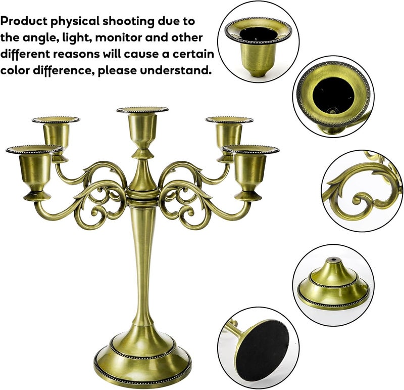 Youeon Liquid tight joint 5 Arm Candelabra, 26 cm Antique Bronze Candle Holder Bronze Candelabra Candlestick Holder for 2.5 cm Diameter Pillar Candles, Taper Candles Holder, Candelabra Decoration, Wedding Fixed delivery schedule - Image 4