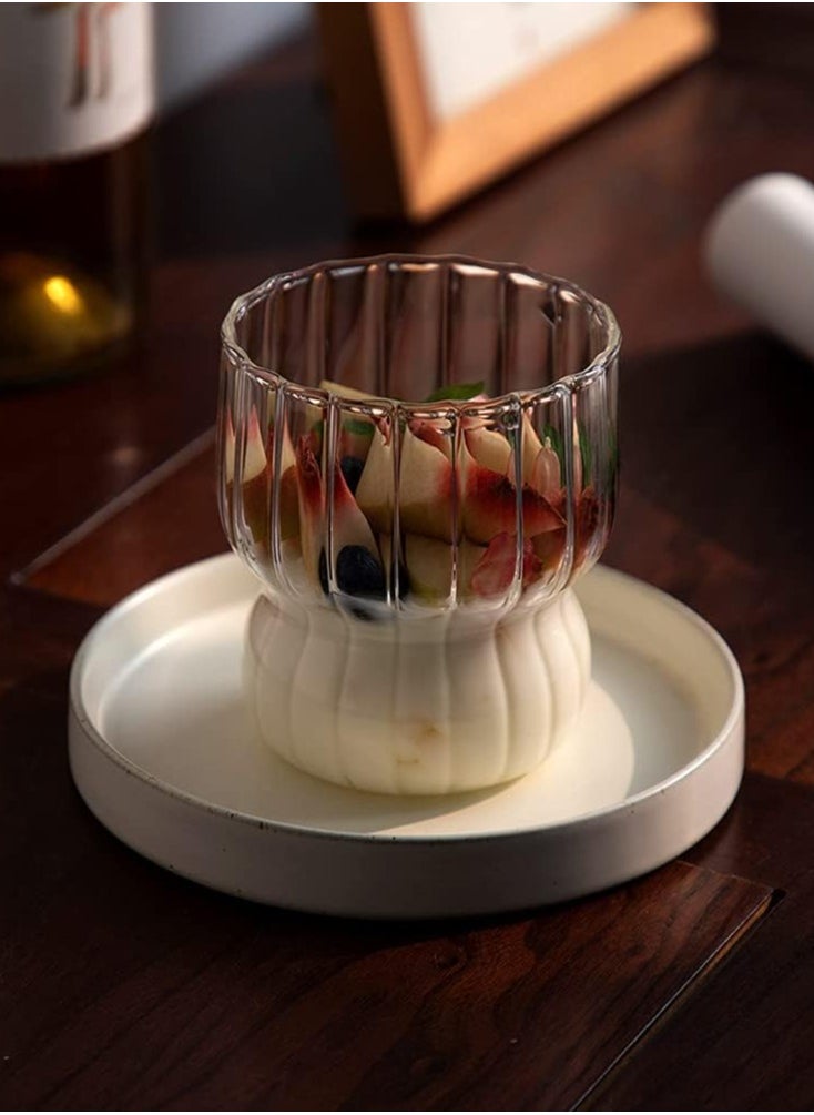 Portal - Striped Glass Cup for Drinking Water, Coffee or Cold Drinks 350ml (Clear) - Image 1