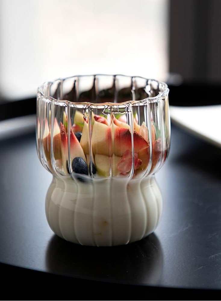 بورتال كوب زجاجي مخطط لمياه الشرب او القهوة اوالمشروبات الباردة 350 مل (شفاف) - Image 2