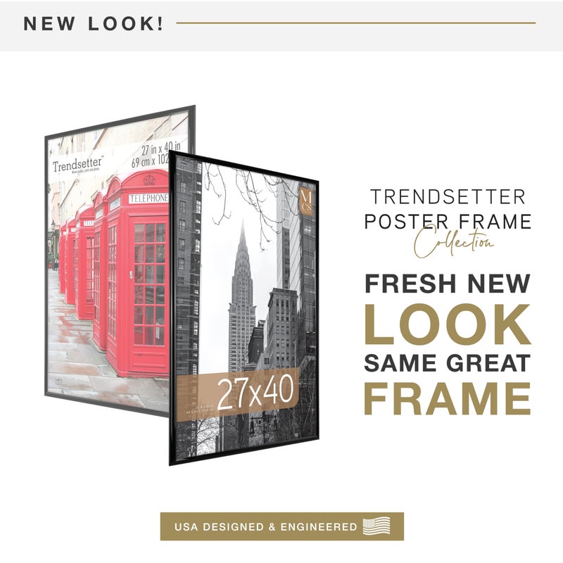 MCS Trendsetter Movie Poster Frame 27x40 Black High-Gloss, Vertical & Horizontal Wall Hanging Large Picture Frame for Photos, Artwork & Custom Posters (1-Pack) - Image 2