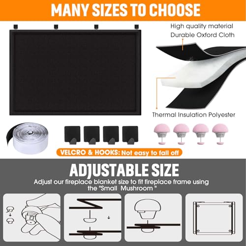 CADARA Fireplace Draft Cover, Fireplace Blocker Blanket Stops Heat Loss, Adjustable Fire Place Draft Stopper with Hook and Loop Tapes, Black 42" W x 36" H - Image 2