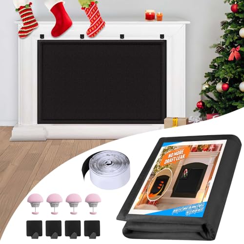 CADARA Fireplace Draft Cover, Fireplace Blocker Blanket Stops Heat Loss, Adjustable Fire Place Draft Stopper with Hook and Loop Tapes, Black 42" W x 36" H - Image 1