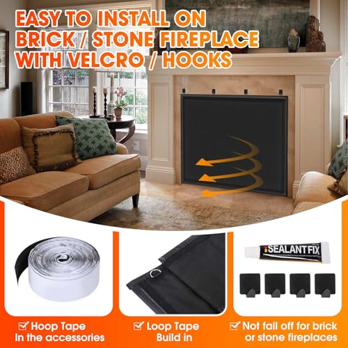 CADARA Fireplace Draft Cover, Fireplace Blocker Blanket Stops Heat Loss, Adjustable Fire Place Draft Stopper with Hook and Loop Tapes, Black 42" W x 36" H - Image 5