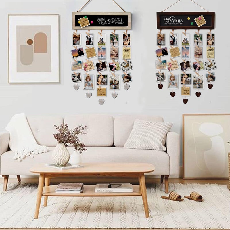 EXQUIDECA Picture Frames Collage Display Board with 30 Clips - Multi Photos Cards Organizer with Adjustable Twines and Magnetic Blackboard - DIY Wall Decor Hanging Picture Holder 15.7x5 Inches - Image 5