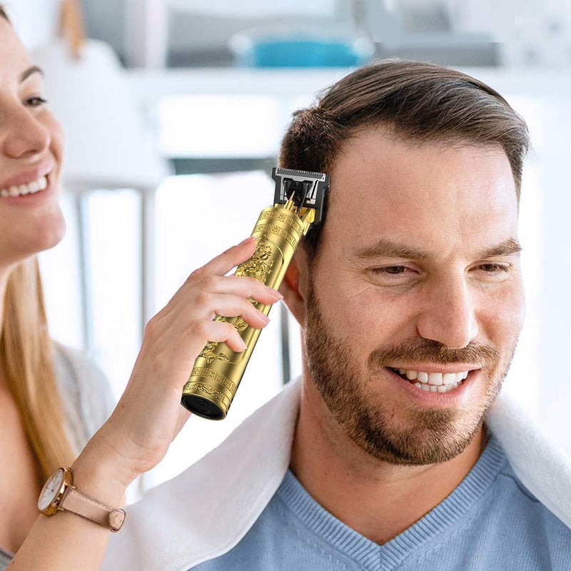 Uzox Trimmer Men Professional Cordless Hair Clipper Dragon Style, Rechargeable Trimmer For Beard, Hairs, Moustache & Face, Electric T Blade Zero Gapped Shaving Machine (Gold) (Gold) - Image 5