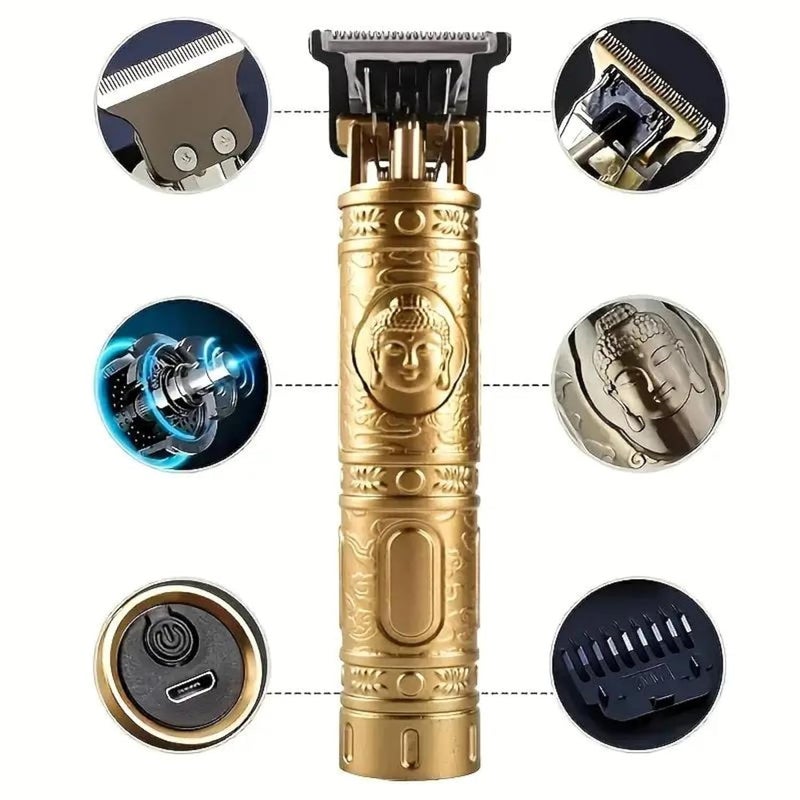 Uzox Trimmer Men Professional Cordless Hair Clipper Dragon Style, Rechargeable Trimmer For Beard, Hairs, Moustache & Face, Electric T Blade Zero Gapped Shaving Machine (Gold) (Gold) - Image 4