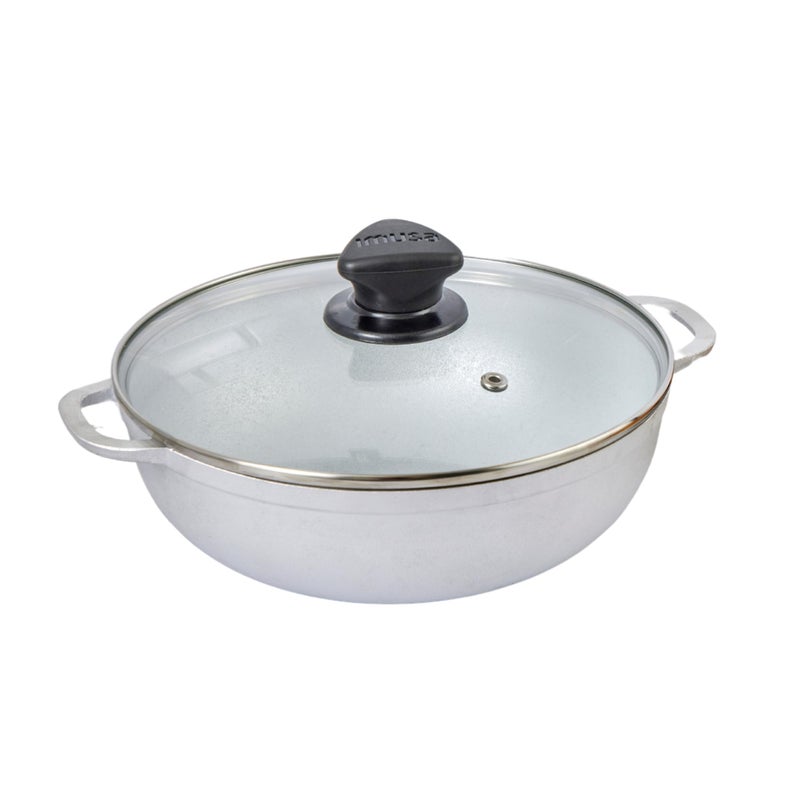 IMUSA Caldero Stock Pot with Glass Lid 37QT Cast Aluminum Perfect for Serving Small Medium Groups Riveted Handles Made in Colombia Silver - Image 2