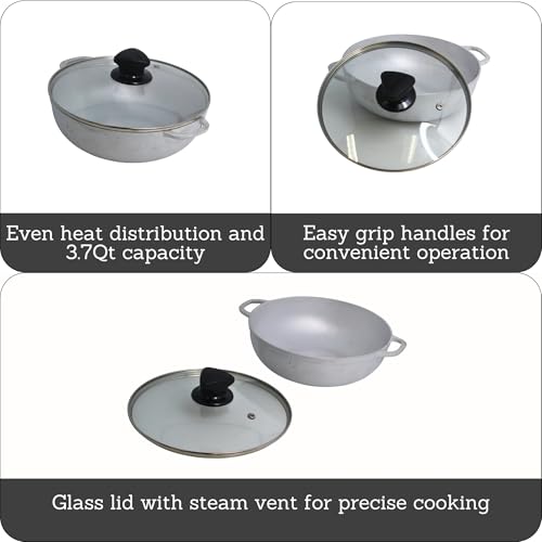 IMUSA Caldero Stock Pot with Glass Lid 37QT Cast Aluminum Perfect for Serving Small Medium Groups Riveted Handles Made in Colombia Silver - Image 3