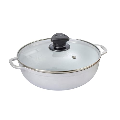 IMUSA Caldero Stock Pot with Glass Lid 37QT Cast Aluminum Perfect for Serving Small Medium Groups Riveted Handles Made in Colombia Silver - Image 1