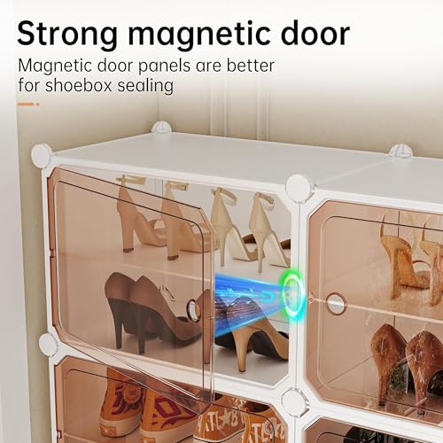 Zemic Plastic Shoe Rack for Home | 𝟏𝟎 𝐒𝐡𝐞𝐥𝐟 DIY Shoe Rack with Door 𝐌𝐚𝐠𝐧𝐞𝐭𝐬 for Home Storage Plastic Box Organizer, Metal Door Frame, Chappal Slipper Sandal Stand【White, 10-SHELF-5-DOOR】 - Image 4