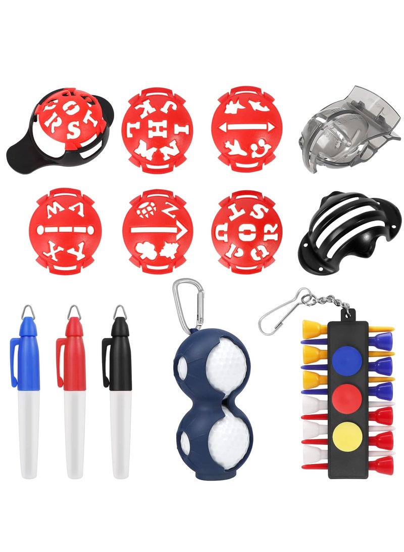 SYOSI Golf Ball Marker, 6 Letter Stencils Kit, 3 Ball Markers Stencils, 3 Color Line Markers Pens, Triple Track Plastic Golf Ball Marking Alignment Tool Kit - Image 1