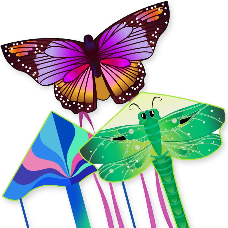 Crogift 3 Pack Large Kites Butterfly Delta Dragonfly Kites Easy to Fly for Adults Kids Beach Park Outdoor Game Activities Gifts for Easter and Festival - Image 2