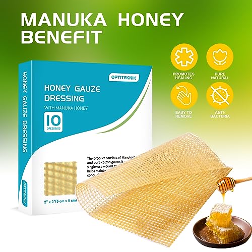 OPTITEKNIK Manuka Honey Gauze Dressing 2"x2" Pack of 10, Manuka Honey Wound Care Bandage for Cuts, Scalds and Burns, Wound Dressing Products - Image 3