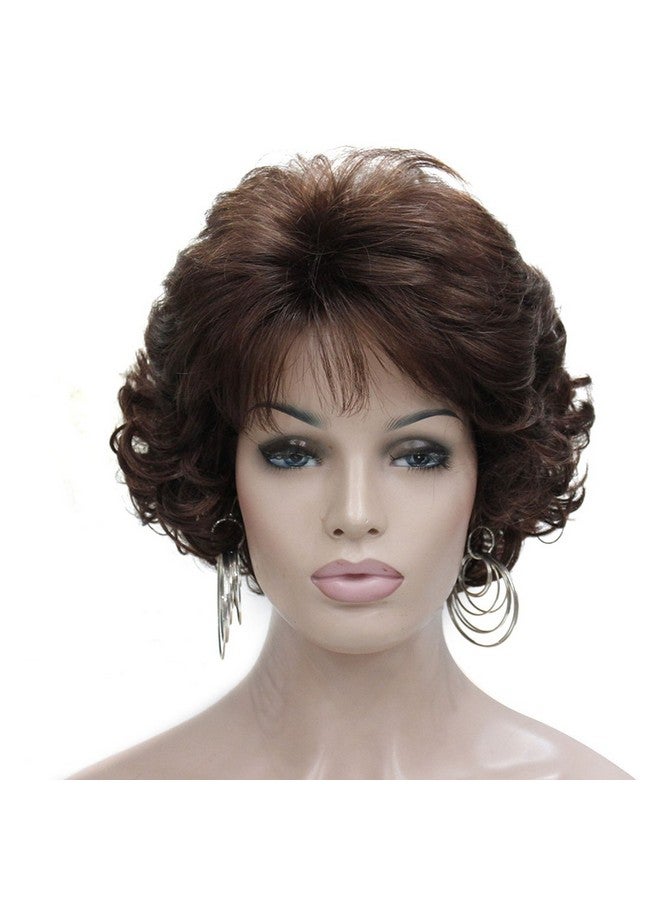 Kalyss Dark Brown Short Curly Wavy Wig With Hair Bangs 100% Imported Premium Synthetic Fashion Brown Hair Wigs For Women (Brown) - Image 1
