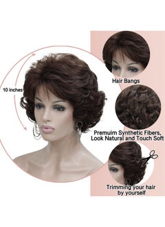 Kalyss Dark Brown Short Curly Wavy Wig With Hair Bangs 100% Imported Premium Synthetic Fashion Brown Hair Wigs For Women (Brown)  - Image 3