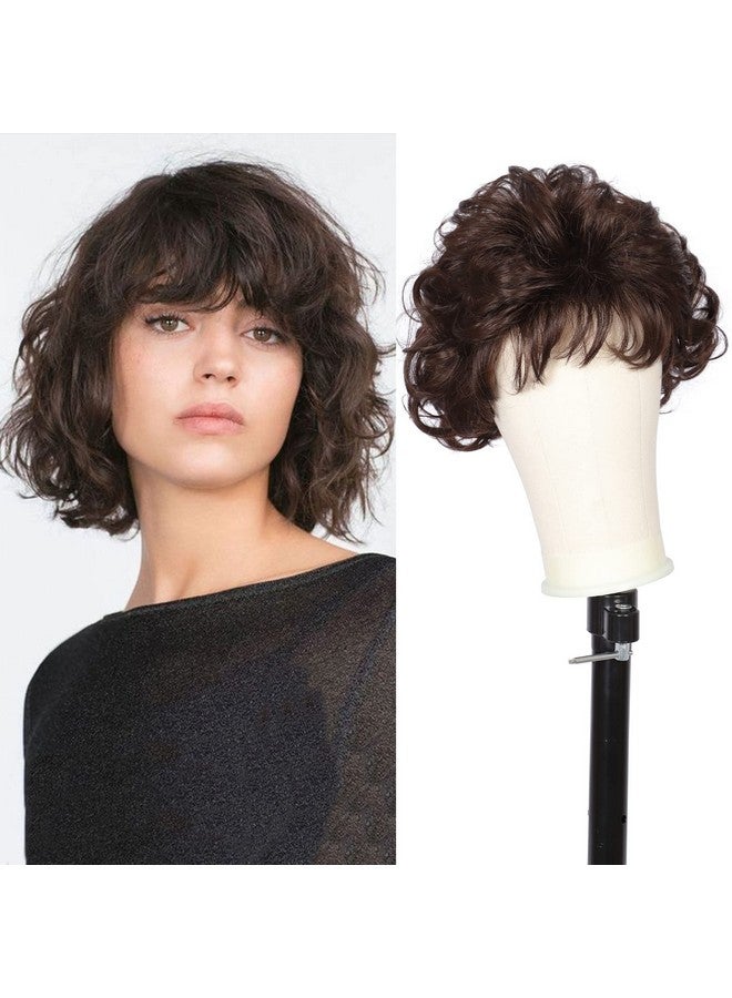 Kalyss Dark Brown Short Curly Wavy Wig With Hair Bangs 100% Imported Premium Synthetic Fashion Brown Hair Wigs For Women (Brown) - Image 2