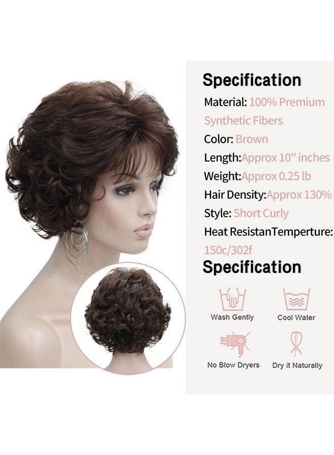 Kalyss Dark Brown Short Curly Wavy Wig With Hair Bangs 100% Imported Premium Synthetic Fashion Brown Hair Wigs For Women (Brown) - Image 5
