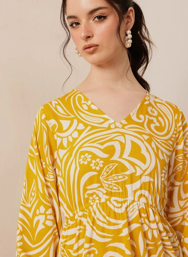 STREET 9 Yellow Ethnic Motifs Printed Fit & Flare Dress for Women