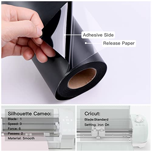 YRYM HT Black Permanent Vinyl Roll - 12" x 50 FT Permanent Adhesive Black Vinyl Roll Compatible with Cricut Cutting Machine, Signs, Scrapbooking, Silhouette and Cameo Cutters - Image 5