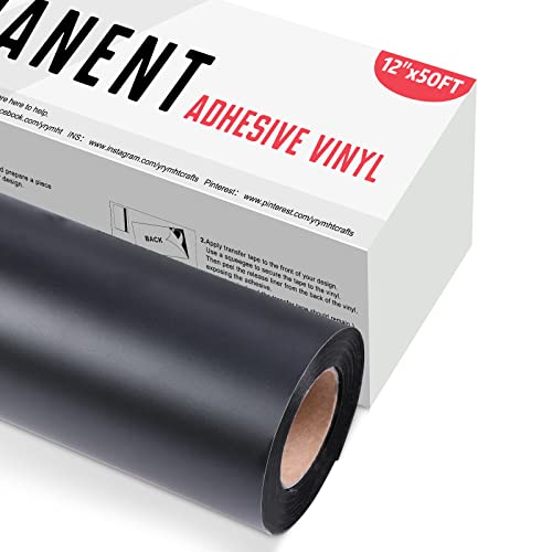 YRYM HT Black Permanent Vinyl Roll - 12" x 50 FT Permanent Adhesive Black Vinyl Roll Compatible with Cricut Cutting Machine, Signs, Scrapbooking, Silhouette and Cameo Cutters - Image 1