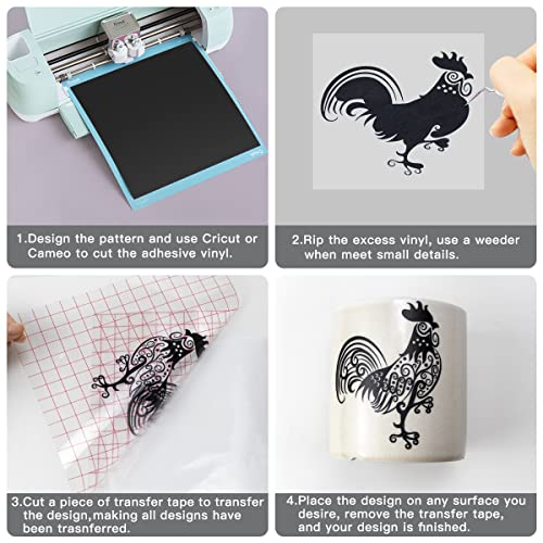 YRYM HT Black Permanent Vinyl Roll - 12" x 50 FT Permanent Adhesive Black Vinyl Roll Compatible with Cricut Cutting Machine, Signs, Scrapbooking, Silhouette and Cameo Cutters - Image 4