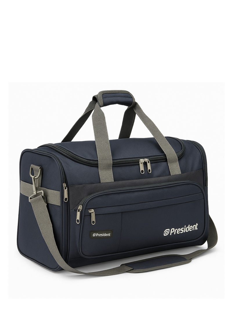 President President Travel Duffel Bag, Navy Blue with Grey Straps, Multi-Pocket Design, Airline Carry-On Compatible - Image 1