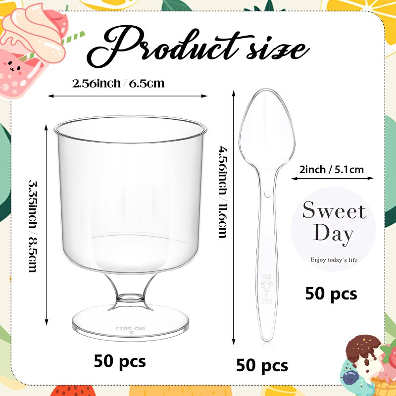 ALEXPRE 100 Pcs Clear Dessert Cups with Spoons 5 Oz Plastic Parfait Cup Disposable Appetizer Cup Round Serving Goblet Cup Dessert Cup for Party Fruit Ice Cream Mousse Pudding Appetizer Bowl (Clear) - Image 3