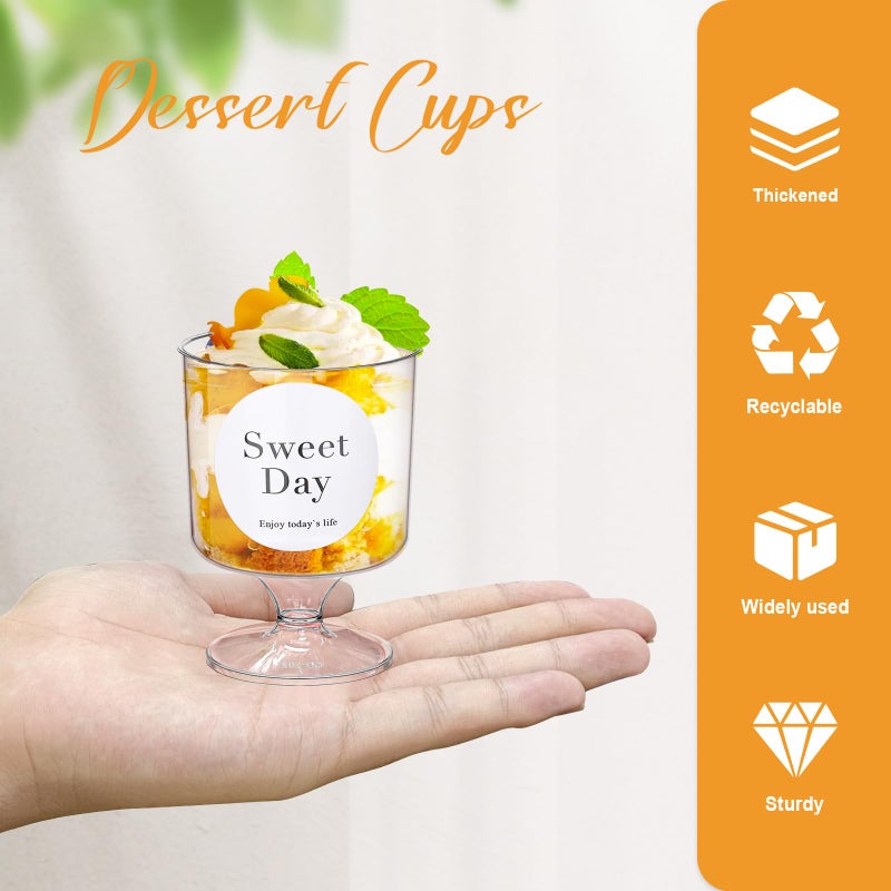 ALEXPRE 100 Pcs Clear Dessert Cups with Spoons 5 Oz Plastic Parfait Cup Disposable Appetizer Cup Round Serving Goblet Cup Dessert Cup for Party Fruit Ice Cream Mousse Pudding Appetizer Bowl (Clear) - Image 4