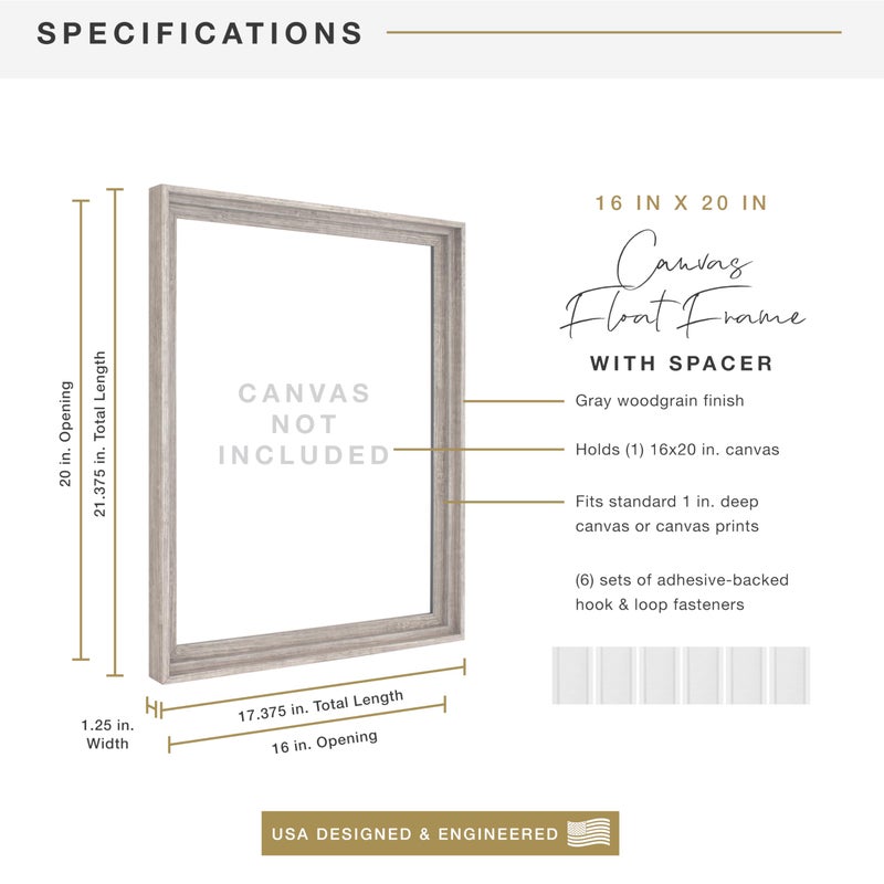 MCS Canvas Float Frames 16x20 Frame, Gray Woodgrain Finish Frame for Finished Canvases, Vertical & Horizontal Wall Hanging Large with Adhesive for Canvas Paintings (1-Pack) - Image 3
