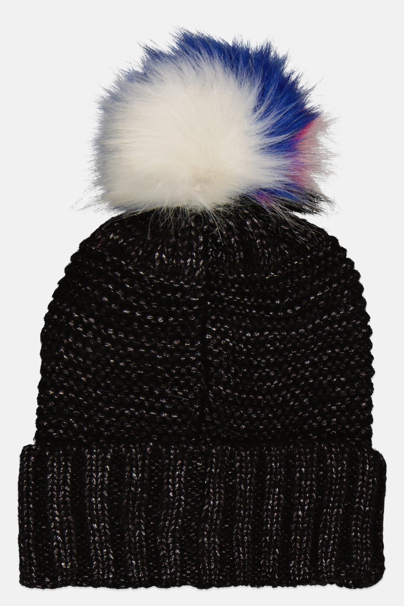 Body Glove Women Brand Logo Knitted Beanie Hat With Pom Pom, Black  - Image 2
