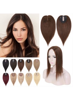SEGO Hair Toppers for Women Real Human Hair No Bangs 130% Density 10 * 12CM Silk Base 100% Remy Human Hair Clip in Top Wiglet Hair Pieces for Thinning Hair-10 Inch Medium Brown  - Image 1