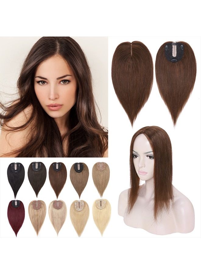 SEGO Hair Toppers for Women Real Human Hair No Bangs 130% Density 10 * 12CM Silk Base 100% Remy Human Hair Clip in Top Wiglet Hair Pieces for Thinning Hair-10 Inch Medium Brown - Image 1