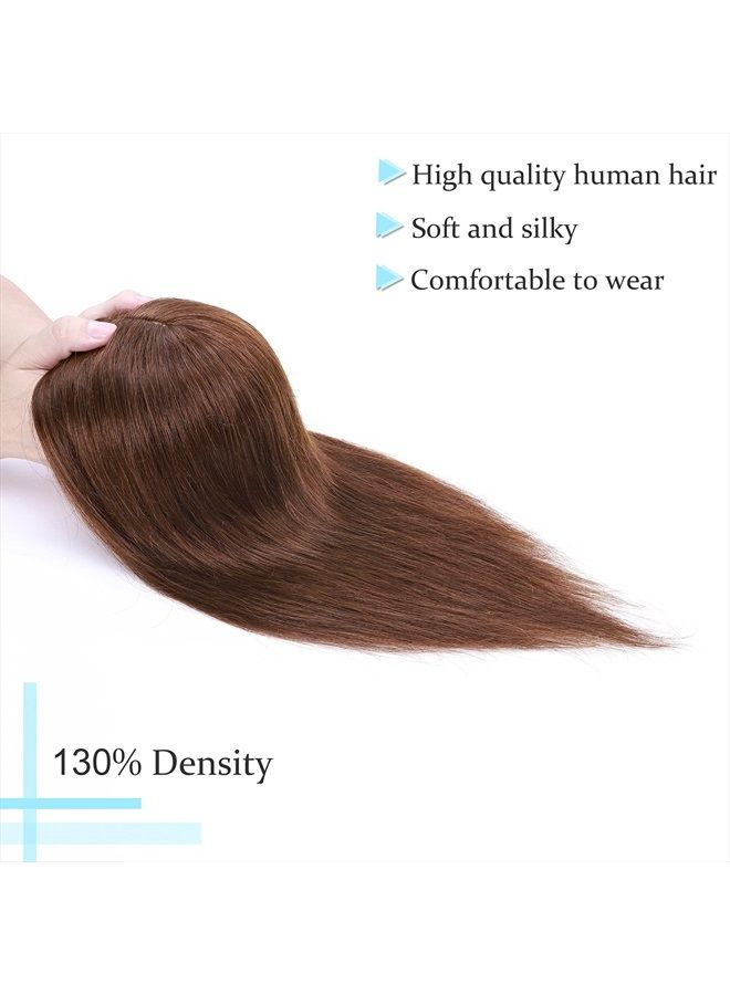 SEGO Hair Toppers for Women Real Human Hair No Bangs 130% Density 10 * 12CM Silk Base 100% Remy Human Hair Clip in Top Wiglet Hair Pieces for Thinning Hair-10 Inch Medium Brown - Image 3