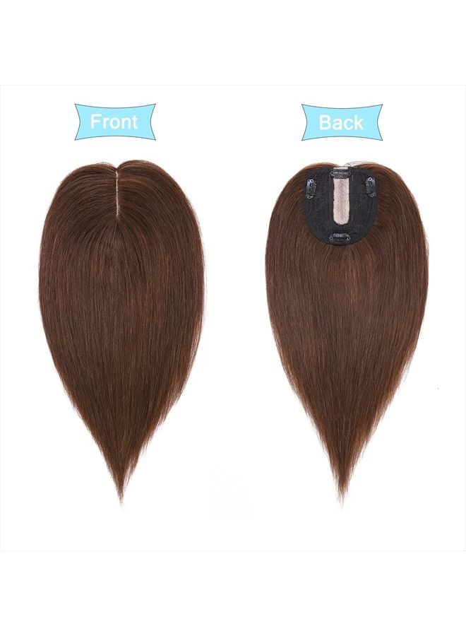 SEGO Hair Toppers for Women Real Human Hair No Bangs 130% Density 10 * 12CM Silk Base 100% Remy Human Hair Clip in Top Wiglet Hair Pieces for Thinning Hair-10 Inch Medium Brown - Image 2