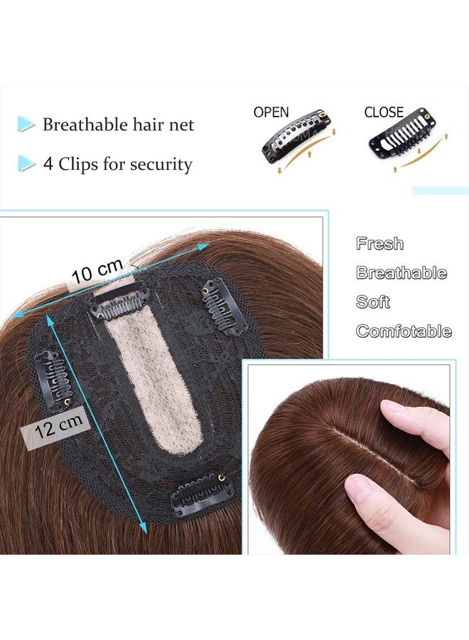 SEGO Hair Toppers for Women Real Human Hair No Bangs 130% Density 10 * 12CM Silk Base 100% Remy Human Hair Clip in Top Wiglet Hair Pieces for Thinning Hair-10 Inch Medium Brown - Image 4
