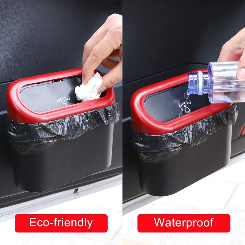 accmor Car Trash Can with Lid, 2 Packs Mini Vehicle Trash Bin Car Dustbin Garbage Organizer Holder with 2 Roll Trash Bag, Portable Hanging Leakproof Cars Storage Bag Container for Auto, SUV (Red) - Image 5