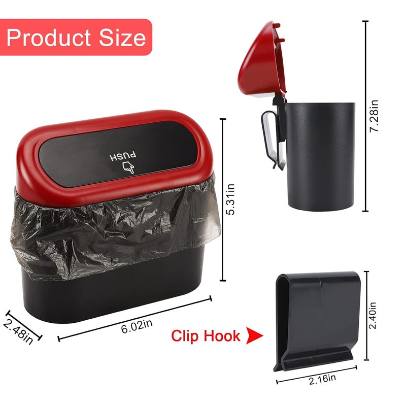accmor Car Trash Can with Lid, 2 Packs Mini Vehicle Trash Bin Car Dustbin Garbage Organizer Holder with 2 Roll Trash Bag, Portable Hanging Leakproof Cars Storage Bag Container for Auto, SUV (Red) - Image 2