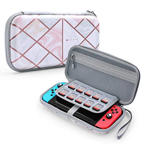 Mumba Carrying Case for for Nintendo Switch OLED & Nintendo Switch, Deluxe Ulta Slim Hard Shell Travel - holds 10 Game Cartridges -Pink Marble - Image 1