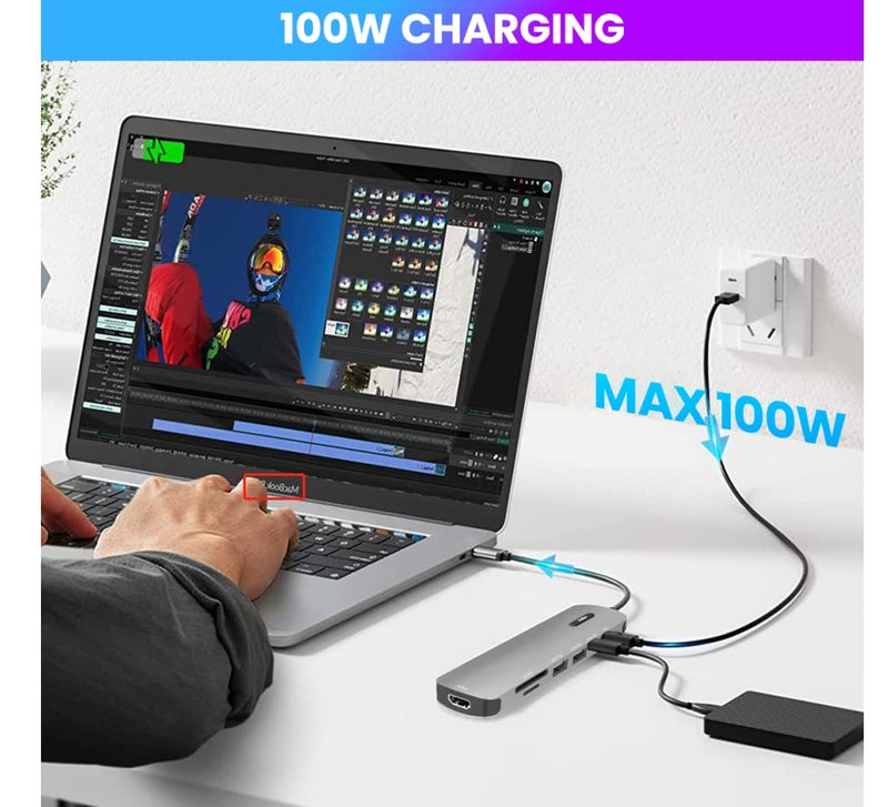 Verilux ® USB C HUB 7 in 1 USB C to HDMI Adapter 4K@30Hz, 2.0/3.0 USB Adapter Multiple Port, SD/TF Card Reader, PD 100W & C Data Port USB Type C Hub for Laptop, MacBook Pro Air 20CM USB Hub Long Cable - Image 4