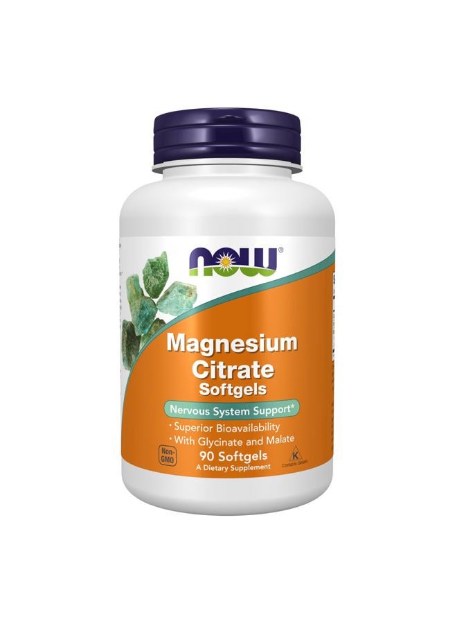 now Supplements, Magnesium Citrate, With Glycinate & Malate, Nervous System Support*, 90 Softgels - Image 1