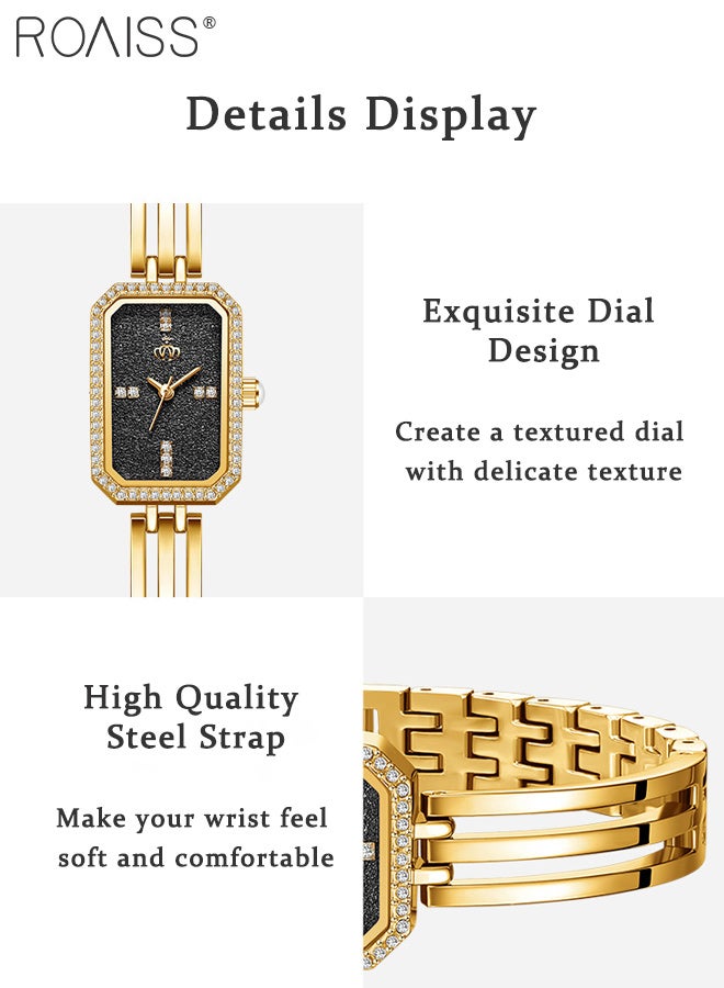 roaiss Stylish Steel Quartz Watch Analog Display Rectangular Dial with Zircon Embellishment, Dazzling and Luxurious Waterproof Timepiece, as Perfect Gift for Women - Image 5