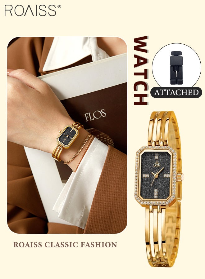 roaiss Stylish Steel Quartz Watch Analog Display Rectangular Dial with Zircon Embellishment, Dazzling and Luxurious Waterproof Timepiece, as Perfect Gift for Women - Image 1