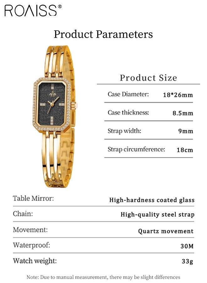 roaiss Stylish Steel Quartz Watch Analog Display Rectangular Dial with Zircon Embellishment, Dazzling and Luxurious Waterproof Timepiece, as Perfect Gift for Women - Image 3