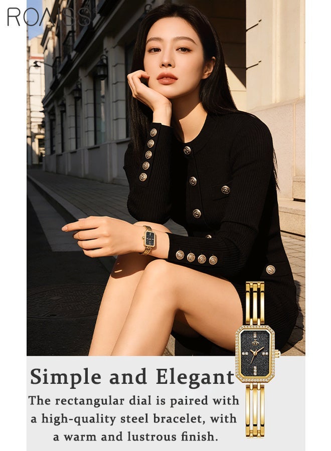 roaiss Stylish Steel Quartz Watch Analog Display Rectangular Dial with Zircon Embellishment, Dazzling and Luxurious Waterproof Timepiece, as Perfect Gift for Women - Image 4