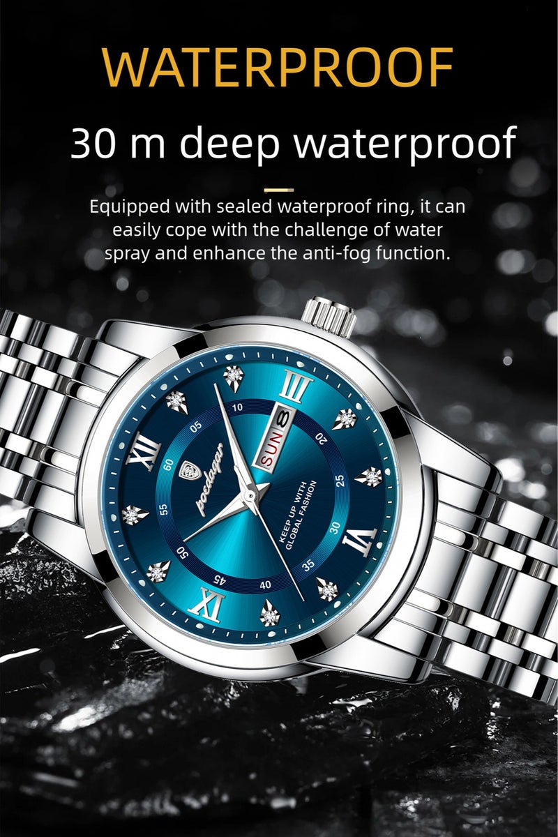 پوداجار ساعة رجالية مقاومة للماء ومضيئة كوارتز - 41 مم - Image 3