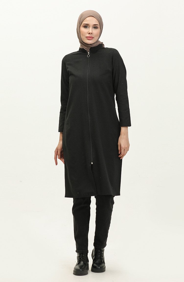 Sefa Merve Zippered Coat 6109-03 Black - Image 1